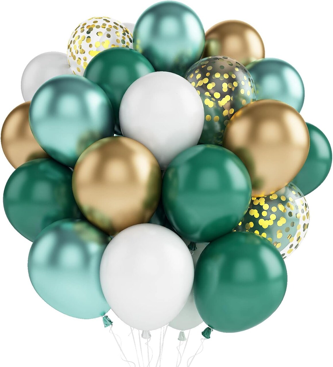 Metallic Green Gold Balloons, 60 Packs 12 Inch Dark Green White Gold Latex Balloons
